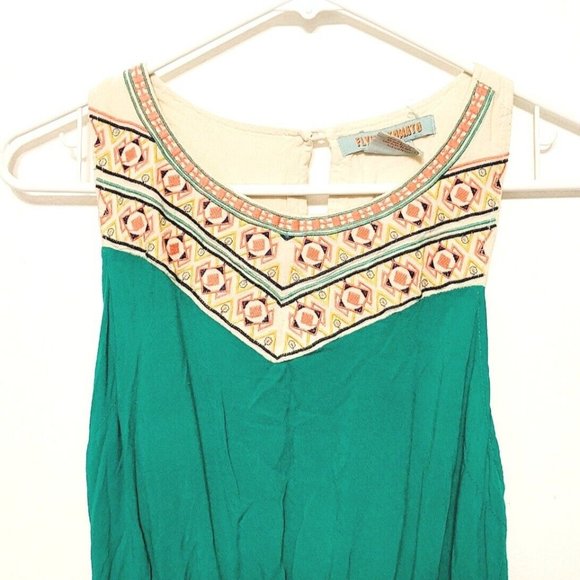 Flying Tomato Green Southwestern Print Dress Size M Embroidered Sleeveless - Picture 3 of 7